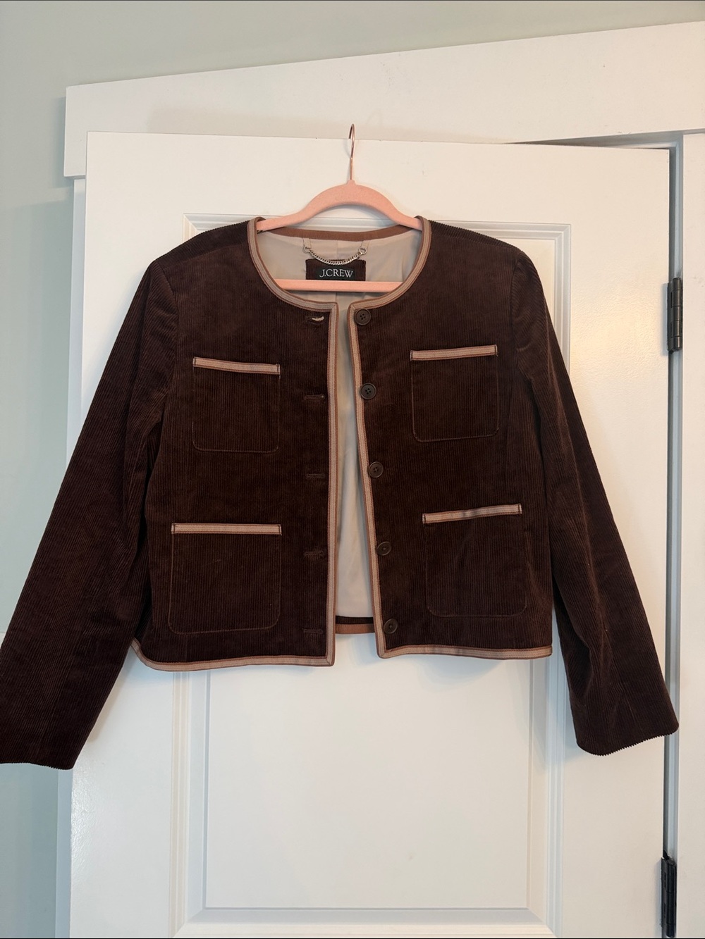 J. Crew Dark Brown Corduroy Boxy Blazer with Tan Trim